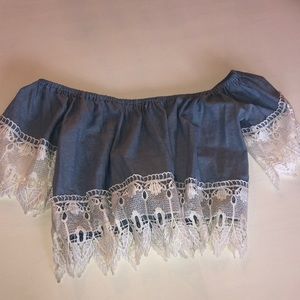 Iris off the shoulder denim and lace top sz lg